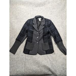 Sundance Size 4 Wool Blend Black Blue Gray Plaid Sweater Blazer Academia